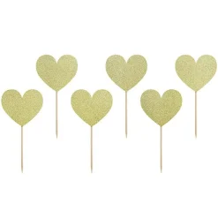 Cake Toppers - Guldglittrande hjärtan 6-pack