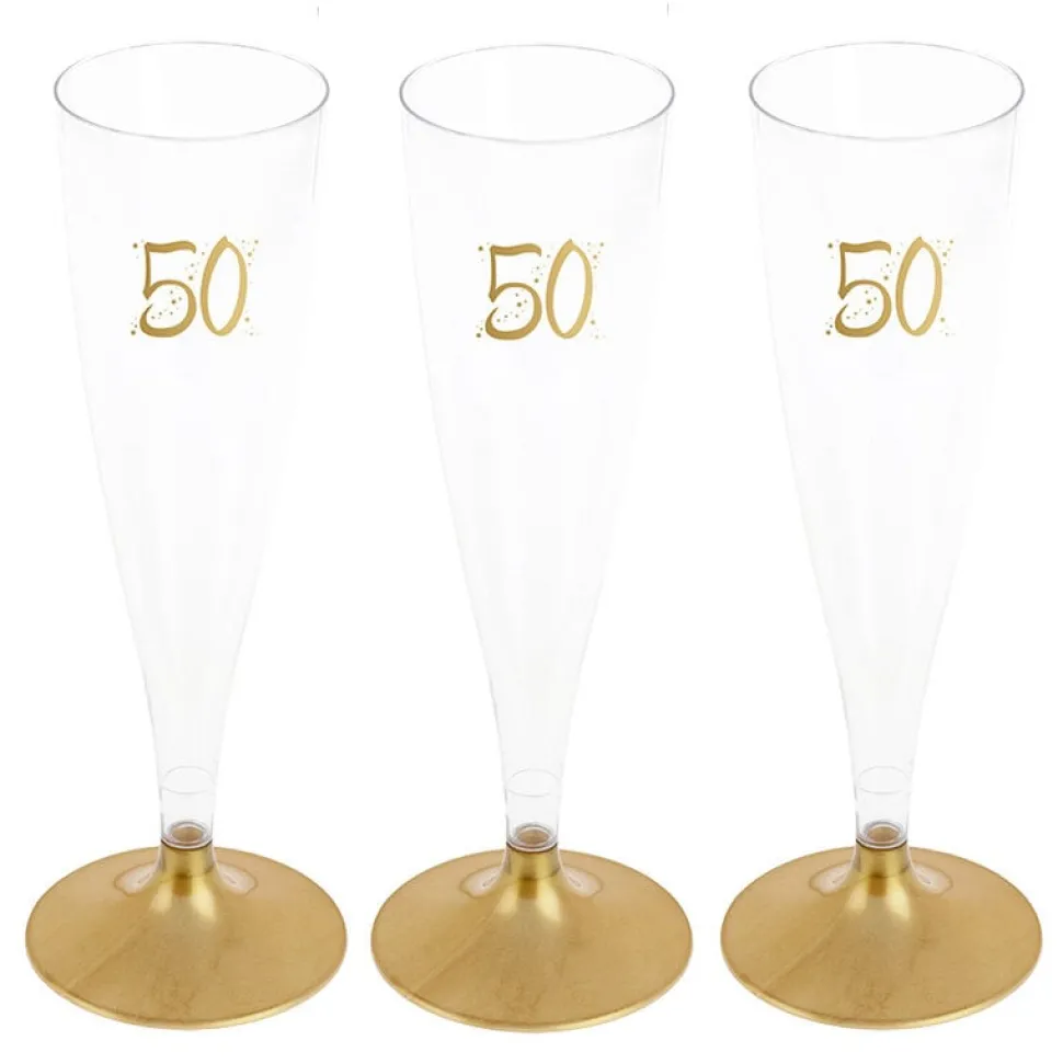 Champagneglas med guldfot 50 år 6-pack