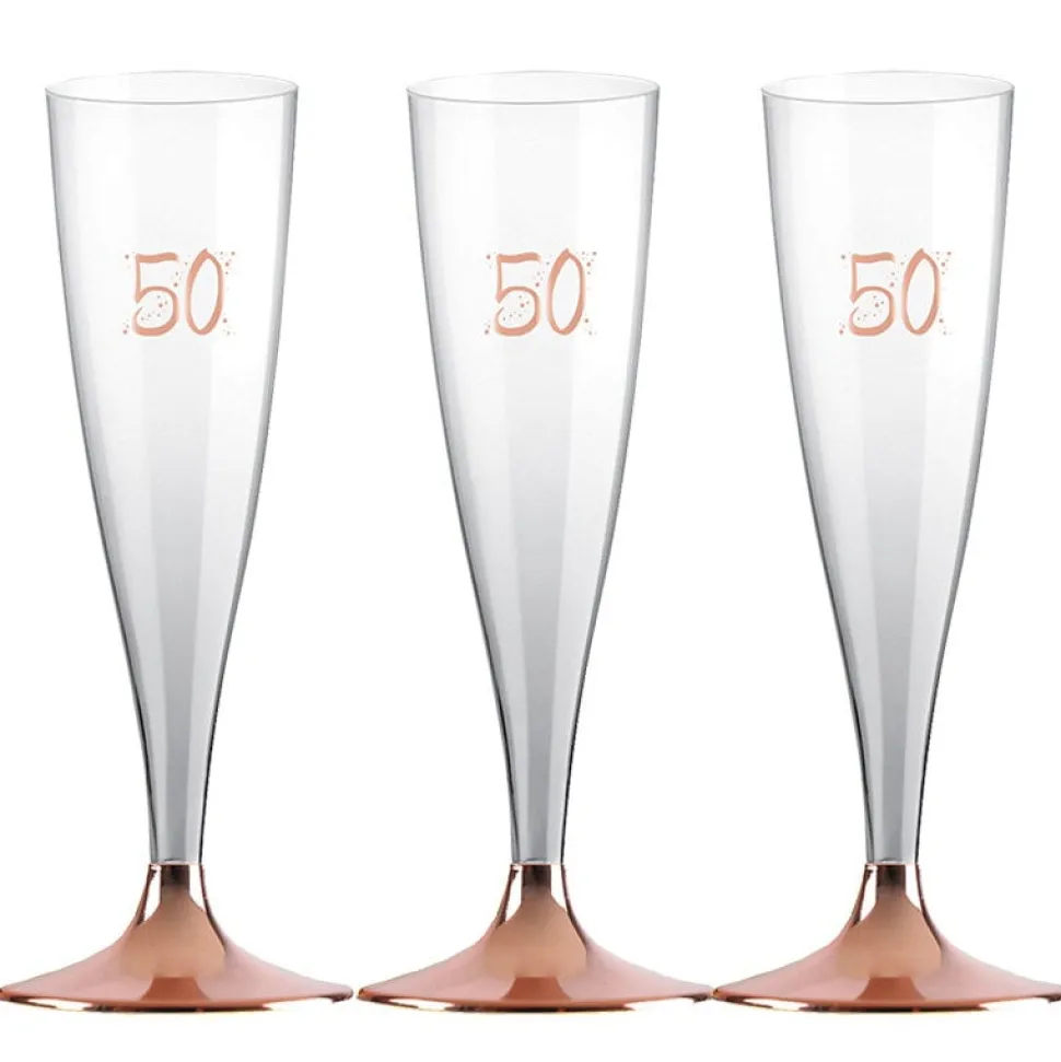 Champagneglas med roseguldfot 50 år 6-pack