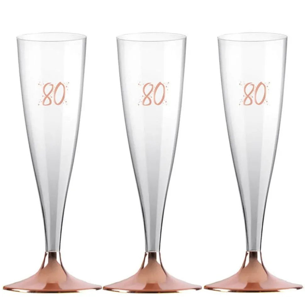 Champagneglas med roseguldfot 80 år 6-pack