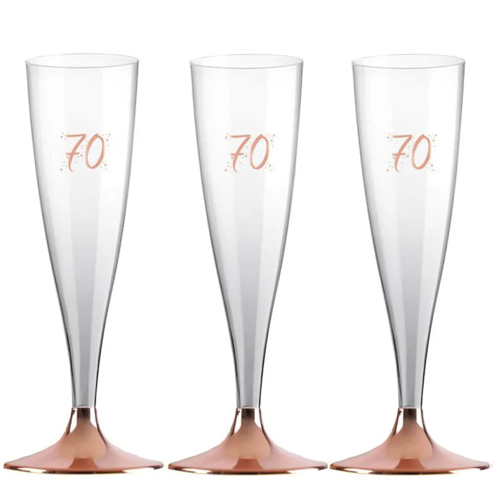 Champagneglas med roseguldfot 70 år 6-pack