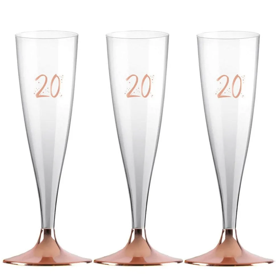 Champagneglas med roseguldfot 20 år 6-pack
