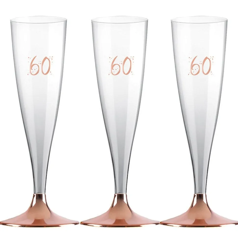 Champagneglas med roseguldfot 60 år 6-pack