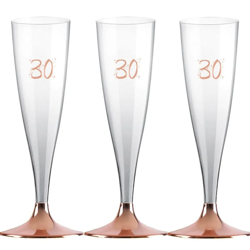 Champagneglas med roseguldfot 30 år 6-pack