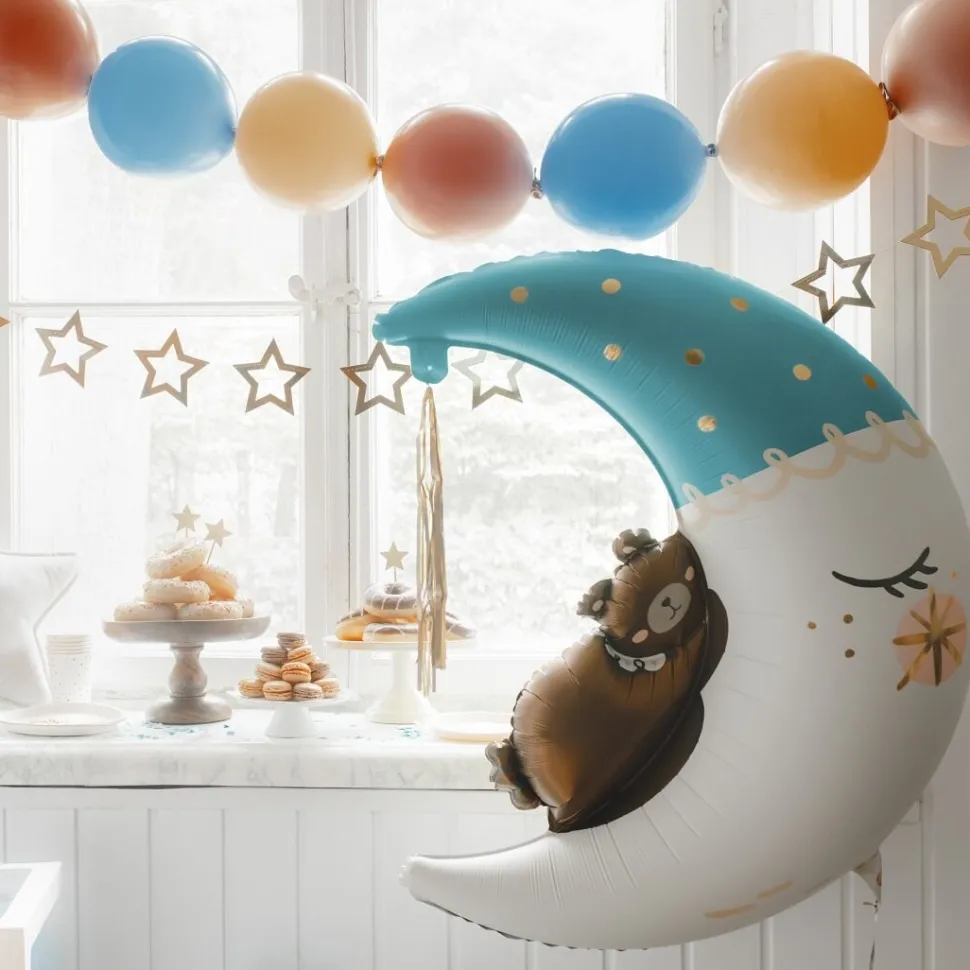 Folieballong - Halvmåne med teddybjörn blå 80 x 98 cm