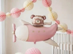 Folieballong Teddybjörn i rosa flygplan 94 cm